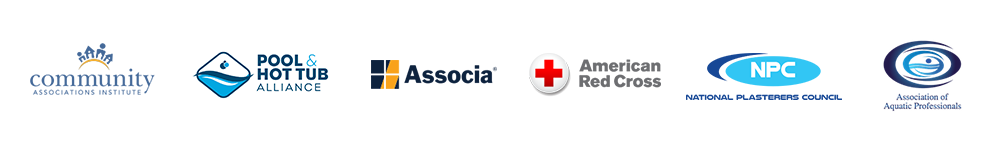 logo pictures: Community association, pool and hot tub, Associa, American red Cross, National plaster council, Association of Aquatics professional